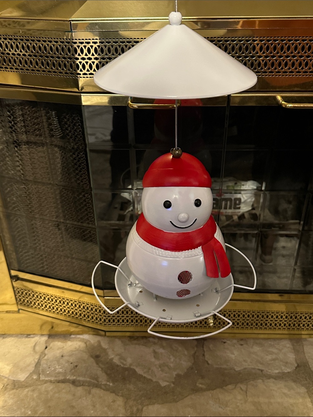 White and Red Snowman bird house